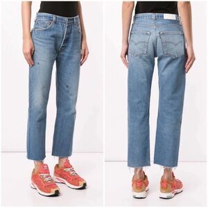 RE/DONE X LEVI’S Women’s Size 26 High Rise Stove Pipe Raw Hem Jeans Button Fly